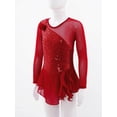 thumbnail image 4 of Alvivi Robe de Patinage Artistique à Manches Longues pour Filles Enfants Justaucorps de Gymnastique Jupe Portefeuille Robe de Danse Ballet Lyrique avec Bande pour Cheveux Rouge 10, 4 of 7