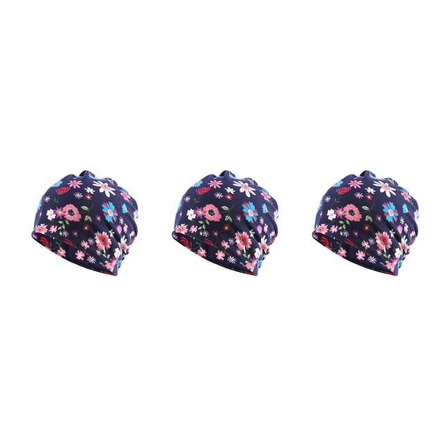 Transemion Tuque Décontractée Hijab Musulman Imprimé Floral Turban Coloré Protection des Oreilles Ajustable Bonnet de Sommeil pour Femmes Coiffage Bleu Fleur Ensemble de 3