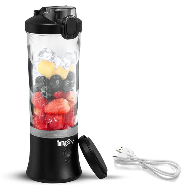 Total Chef Cordless Portable Blender Juicer, 20 oz, USB Rechargeable, Black, Compact & Convenient for On-the-Go