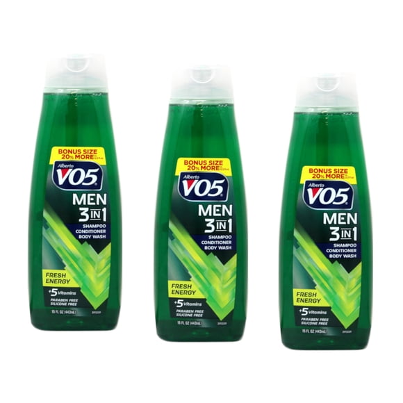 VO5 Alberto Men's 3-in-1 Shampoo Conditioner Body Wash, Fresh Energy 12.50 oz (Pack of 3)