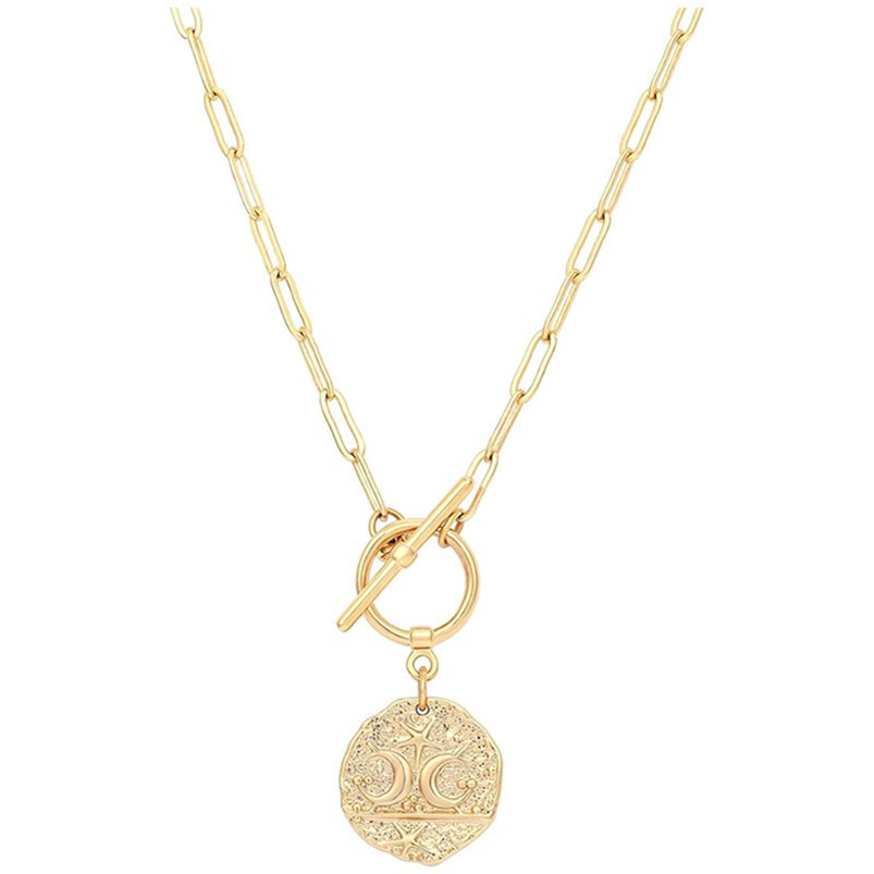 Collier Pendentif en Or 18K Médaillon Paperclip Chian Ras du Cou Superposition Bijoux pour Femmes Filles (Style 1)