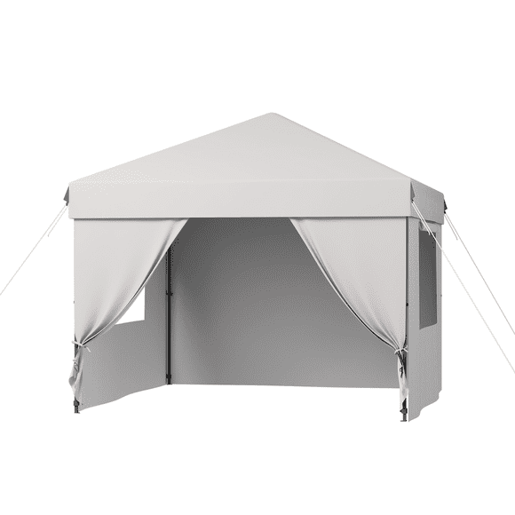10x10 Pop Up Canopy with Removable 4 Sidewalls - Easy Up Camping Tent with One Button Push Setup for Deck, Garden, Sports, Beach, Party - White