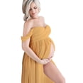 thumbnail image 3 of pitrice Robe de Maternité pour Photographie, Épaules Dénudées, Robe Longue en Mousseline, devant Maxi, Grossesse, Longues Robes pour Femmes, Accessoire de Séance Photo, Prise de Vue, Jaune G, 3 of 6