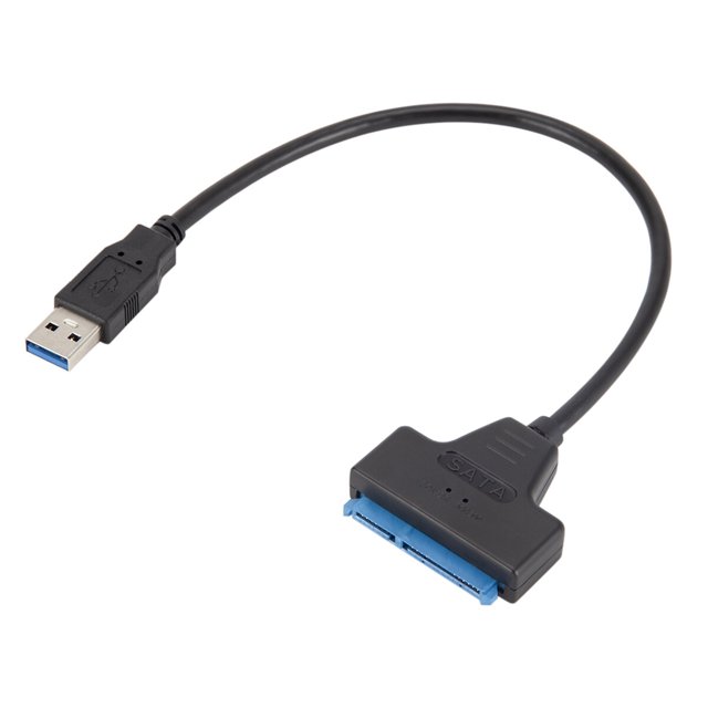 SATA to USB hard drive cable in black, featuring USB 3.0 transmission for fast data transfer. The cable is designed for 2.5-inch and 1.8-inch HDD drives and is compatible with USB 2.0 and USB 3.0 interfaces. It measures 36.5 x 10.5 x 1 cm and is made of plastic and copper. Suitable for use with Windows, Mac OS, and Linux systems.