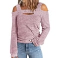thumbnail image 1 of IROINID Clearance Ladies Long Sleeve T Shirts Causal Round Neck Leaky Shoulder Lightweight Sweatshirts Solid Color Hedging Tops,Pink, 1 of 5