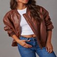 thumbnail image 4 of Veste en Cuir pour Femme à Manches Longues avec Fermeture Éclair Blouson Bomber, 4 of 9