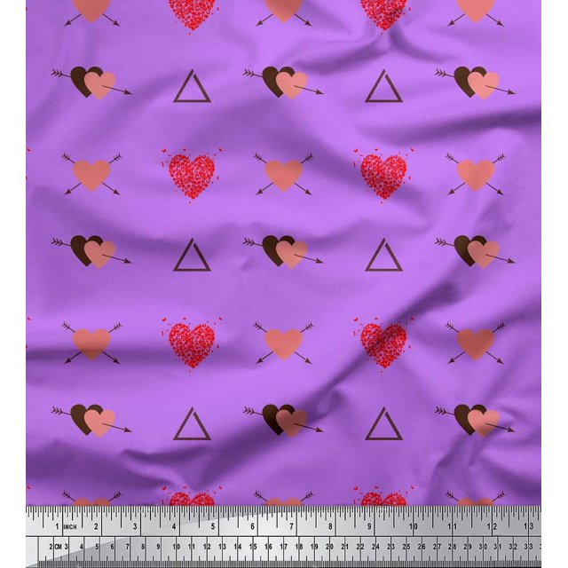 Soimoi Purple Rayon Crepe Fabric Triangle & Arrow Heart Print Fabric by the Yard 46 Inch Wide
