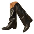 thumbnail image 1 of Studded Fold Over Knee High Boots for Women Slouchy Punk Stacked Leather Pointed Toe Wide Mid Calf Motorcycle Riding Tall Boots, 1 of 7
