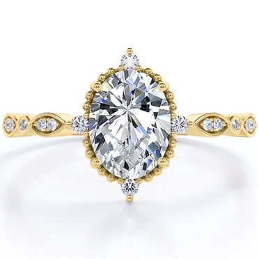 JeenMata Vintage Filigree Bezel 1.5 Carat Oval Shape Moissanite 5-Stone Milgrain Decorative Engagement Ring In 18K Yellow Gold Plating for Women