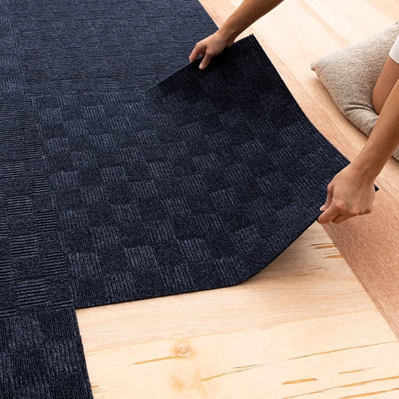 Mohawk Home 24"" x 24"" Indoor/Outdoor 0.25"" Pile Height Peel and Stick Carpet Tile Blue Polyester (15 Tiles) (60 sqft/Box)