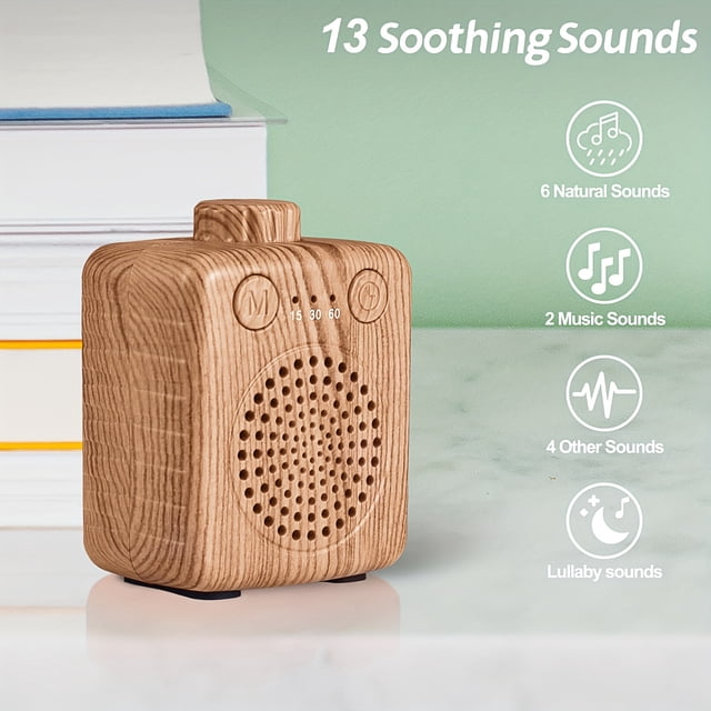 Estbridge Portable Mini Sound Machine for Sleeping - 20 Soothing Nature Sounds Timer & Memory Wood Grain Design for Home Office Or Travel