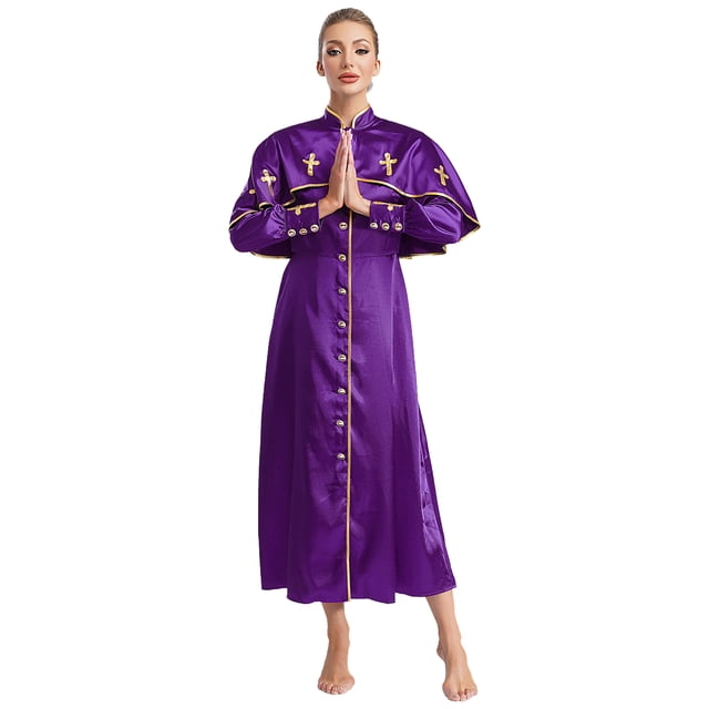 Manyakai Robe de Collation des Grades pour Femmes Juge Pasteur Robes Manches Longues Thème Halloween Fête Performance Violet 3TG