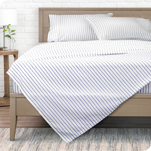 Bare Home Ultra-Soft Sheet Set - Premium 1800 Collection - Deep Pockets - 5-Pieces - Split King, Pinstripe - White/Midnight