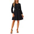 thumbnail image 2 of INSPIRE CHIC Robe de Travail à Manches Longues pour Femme avec Boutons Contrastants m Noir, 2 of 6