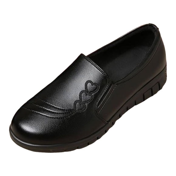 Bmisegm Ladies Casual Simple Solid Color Soft Leather Loving Heart Printed Lightweight Flat Casual Comfortable Large Size Single Shoes Casual Shoes Casual Shoes for Women Black 42