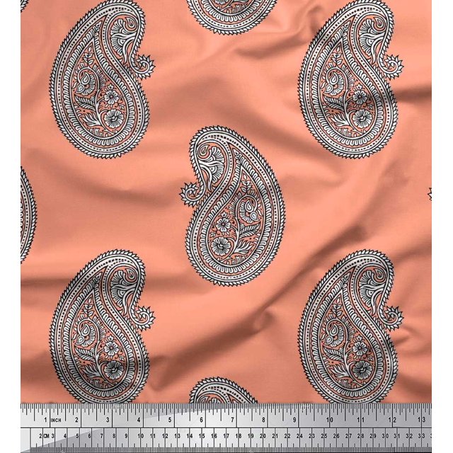 Soimoi Moss Georgette Fabric Paisley Block Fabric Prints by Yard 42 Inch Wide