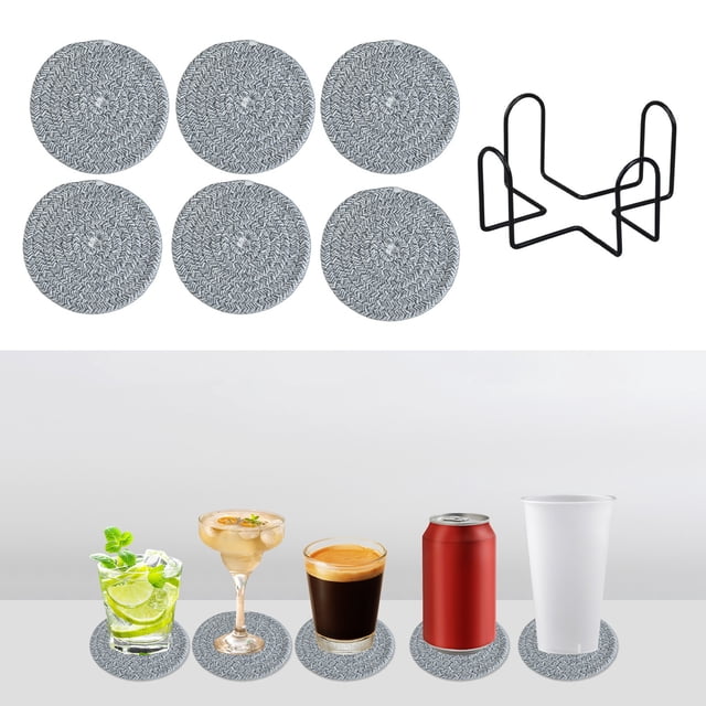 Ovzne Sets de Table Ronds Antidérapants en Coton Anti-Brûlure Isolation Thermique Durables 6 Pcs avec Rangements en Liquidation
