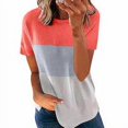 thumbnail image 4 of T-shirt pour Femmes à Blocs de Couleur, Manches Courtes, Col Rond, Blouse, T-shirt pour Femmes, Blouse, Rouge Coloré, TG, 4 of 7