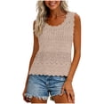 thumbnail image 2 of Knit Sleeveless Tops for Women Beige Openwork Knit Scalloped Hem Geometric Lace Pattern Lightw8 Crochet Top 1 Pc, 2 of 8