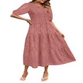 thumbnail image 1 of EIMELI Femmes Été Soufflé Manches Robe Smocked Floral en Vrac Fluide Robe Haute Taille Dentelle Floral Étagé Midi Robe Bleu Ciel XL, 1 of 4