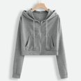 thumbnail image 2 of ORUYROP Femmes Zip Rayé à Manches Longues Crop Top Hoodies Casual Pulls à Cordon Veste Recadrée Sweatshirt Chemise, 2 of 5