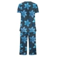 thumbnail image 4 of FAFWYP Ensembles de Pyjama 2 Pcs pour Femmes, Ensembles de Pyjama à Imprimé Floral, Tenue de Nuit Douce, Hauts à Manches Courtes à Col Ras du Cou et Pantalons Capri, Ensembles de Détente, P-3TG, 4 of 5