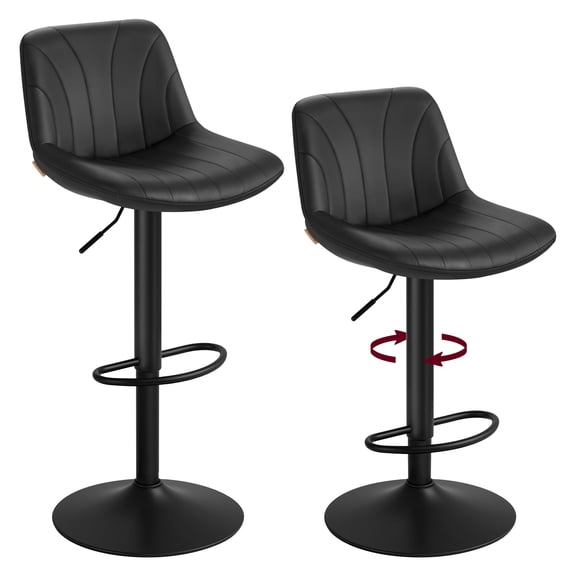 VASAGLE Tabourets de Bar Ensemble de 2, Chaises de Bar Réglables avec Dossiers, Rotation à 360°, Repose-Pieds en Métal, Tabourets de Bar, pour Cuisine Salle à Manger Réception, Cuir PU, Noir Encre ULJB181BH01