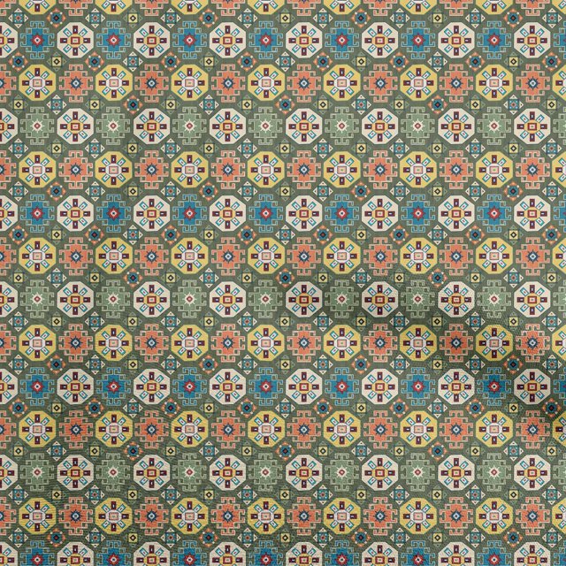 oneOone Rayon Olive Green Fabric Asian Kilim Craft Projects Decor Fabric Printed By The Yard 56 Inch Wide