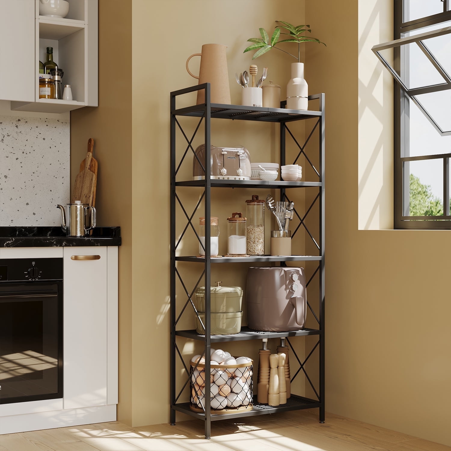 Wire Step Storage Rack LEDREM 5-Tier Metal Storage Rack with X-Frame Sides, Heavy-Duty Wire ...