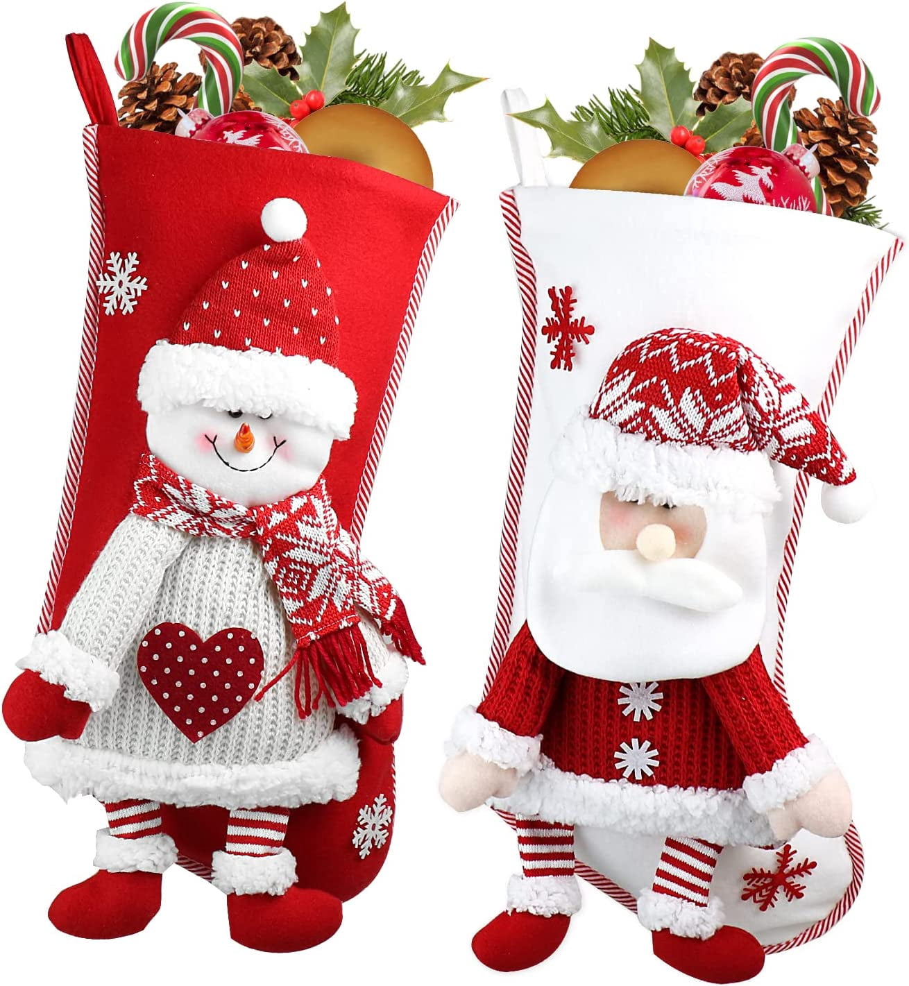 Yao Bas de Noël Blancs Personnalisés, Lot de 2, Bas Blancs de Noël, Grands Bas de Noël, Bas de Noël Rouges