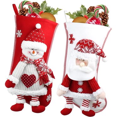 Yao Bas de Noël Blancs Personnalisés, Lot de 2, Bas Blancs de Noël, Grands Bas de Noël, Bas de Noël Rouges