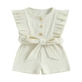 thumbnail image 1 of Toddler Baby Girl Clothes Rompers Ribbed Ruffle Sleeveless Button Belted Romper Short Jumpsuit Summer Outfit Brick Red 12-18 Months, 1 of 7