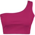 thumbnail image 4 of Débardeurs Courts Sans Manches pour Femmes Aguichant une Épaule T-Shirts Basiques (Rose Rouge, m), 4 of 5