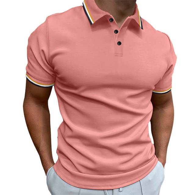 Styesk T Shirts for Man Fashion Leisure Solid Color Versatile Button Flip Collar Short Sleeve Top