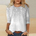 thumbnail image 2 of Hauts d'Été pour Femmes Imprimé Décontracté à Sequins Col Rond Manches Trois-Quarts T-Shirts Surdimensionnés pour Femmes Gris TTG, 2 of 4