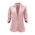 thumbnail image 4 of IMENGL Linen Casual 3/4 Stretchy Ruched Sleeve Lightweight Work Office Jacket, Pink 4XL, Size M-5XL, 4 of 9