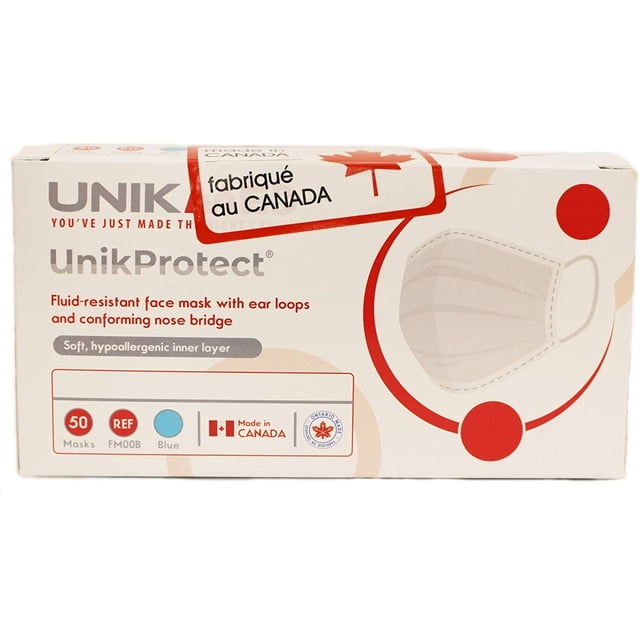 Masques Faciaux Non Médicaux Fabriqués au Canada (Boîte de 50, Bleu)