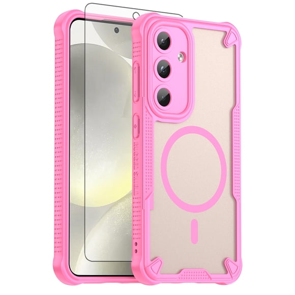 Asuwish Compatible with Samsung Galaxy S25 5G Phone Case Tempered Glass Screen Protector Slim Magnetic Translucent Matte Back Shockproof Hybrid Protective Cell Cover for S 25 25S G5 Women Men Pink