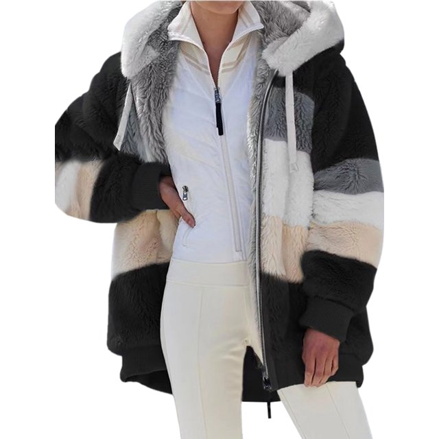 Innerwin Veste à Manches Longues pour Femmes Manteau d'Hiver Chaud Patchwork avec Poches Extérieur Noir 5TG