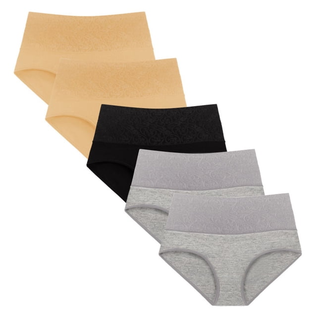 Plebaso Lot de 5 Culottes en Coton pour Femmes, Taille Haute, Extensibles, Culottes Couvrantes pour Dames, Tailles TP-6TG