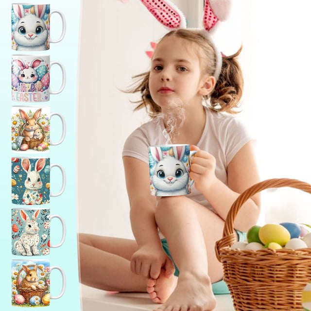 MTBLYS Easter Ceramic Coffee Mug Rabbit Design 350Ml Capacity 8Cm X 8Cm Home Office Camping Use
