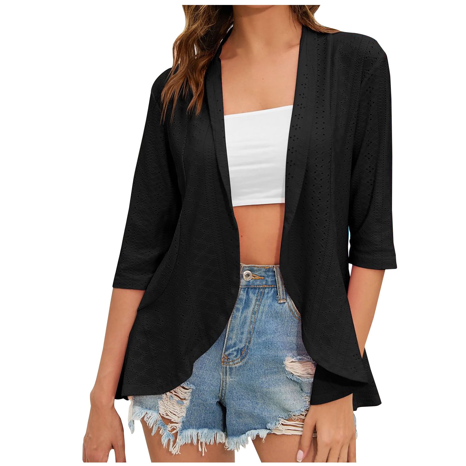 Birdeem Womens Fashion Casual Spring and Summer Solid Color Half Sleeve Cardigan