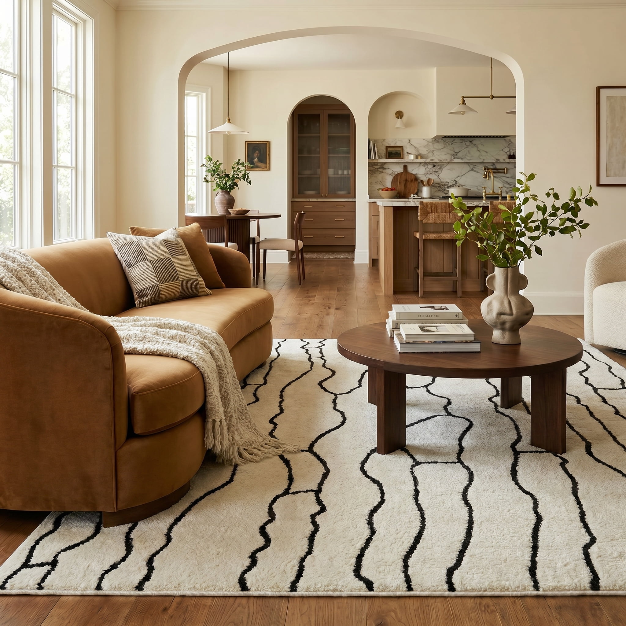 Rug Branch Domus Abstract Indoor Area Rug, Cream Black, Modern - Living Room, Bedroom, Dining and Kitchen