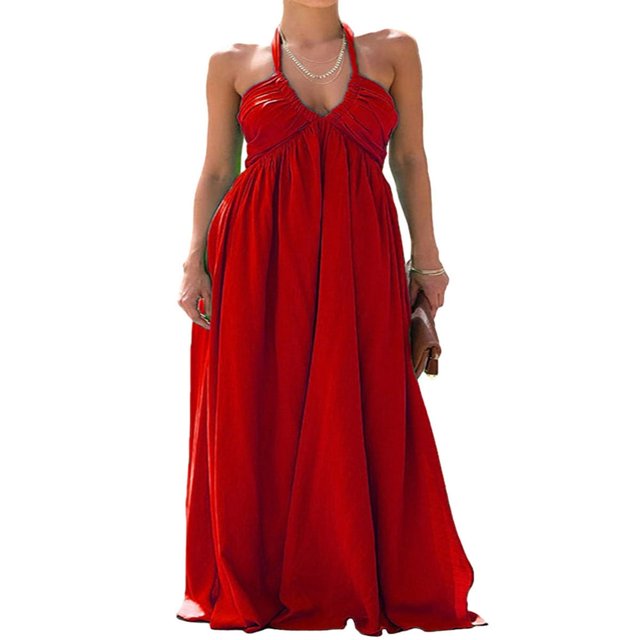 Robe à Col Licou à Nouer pour Femmes, Couleur Unie, pour l'Été, Tenue Décontractée