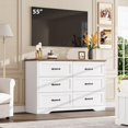 thumbnail image 3 of Commode Rustique à 6 Tiroirs Doubles pour Chambre, Commode de 47,2 Po de Large, Commode Horizontale en Bois avec Poignées en Métal et Base Stable, Armoire Moderne pour Chambre, Salon, Blanc+brun, 3 of 7