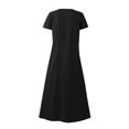 thumbnail image 4 of Meichang Robes Évasées pour Femmes 2024 Décontractées en Coton et Lin Robes Unies à Manches Courtes Col Rond Boutonnées Robes Surdimensionnées Coupe Ample Fluide Robe Midi avec Poches Noir P, 4 of 4