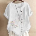 thumbnail image 2 of CHOK Mchoice Chemises pour Femmes 2024 à Manches Courtes Décontractées Hauts Grande Taille Col Rond Imprimé Ample Blouse en Coton et Lin à Boutons, 2 of 5