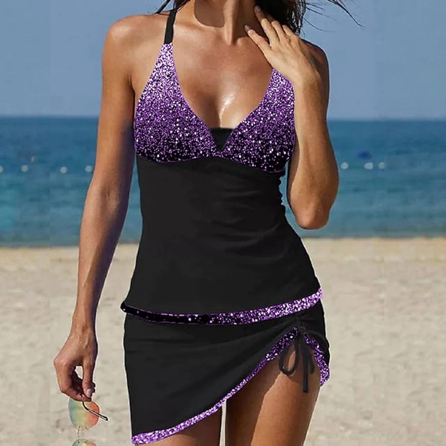 EGNMCR Bikini Set Swimsuits For Women Two Piece Bathing Suits Floral Print Tank Tops With Boyshorts Swimming Suits