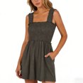thumbnail image 2 of RXMEKW Strapless Smocked Jumpsuit with Ruffle Straps for Women Wide Leg Short with Pockets Olive, 2 of 8