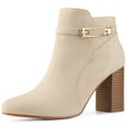 thumbnail image 1 of BLISSFUL STEP Bottines Cheville Unies Bout Rond Fermeture Éclair Latérale Talons à Boucle Beige 10, 1 of 6